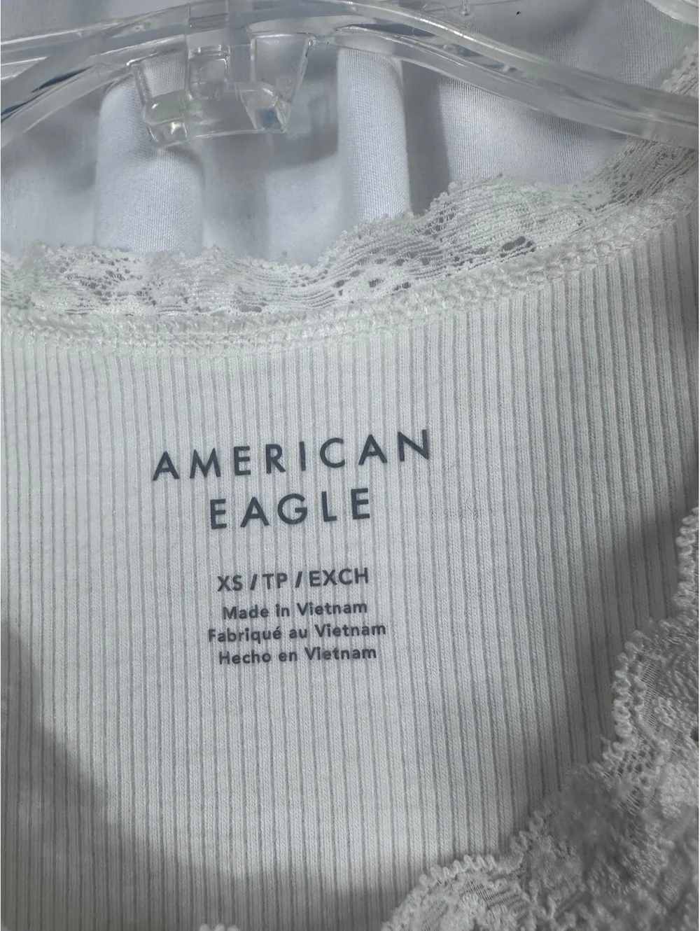 American Eagle White Ribbed Lace Trim Tank Top XS - Picture 3 of 6